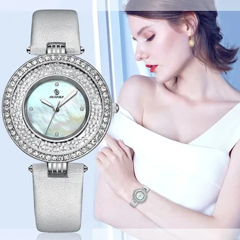Женские кварцевые часы с бриллиантовой инкрустацией, кожаный ремешок, водонепроницаемый, изысканный подарок для влюбленных, модные кварцевые часы для женщин