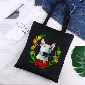 Женские сумки Bull Terrier Group Холщовая сумка-тоут С милым логотипом собаки, забавные черные женские эко-сумки через плечо для покупок