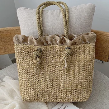 Женские сумки Женские сумки Модная плетеная соломенная сумочка ручной работы, сумка через плечо, большая летняя пляжная сумка