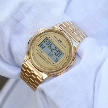 Женские часы с круглым стальным ремешком F91W, мужские деловые часы, многофункциональные спортивные наручные часы Digtal со светодиодной подсветкой, электронные часы
