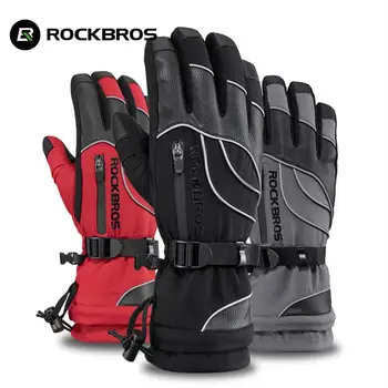 Зимние перчатки Rockbros Мотоциклетные Водонепроницаемые Флисовые Тепловые перчатки для катания на Сноуборде, снегоходах, Сноубордах, велосипедных перчатках S133