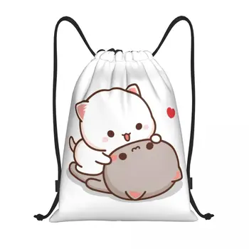 Изготовленные на заказ сумки с завязками Peach и Goma Mochi Cat Love для покупок, рюкзаки для йоги, мужские и женские спортивные сумки для спортзала