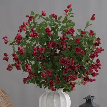 Искусственный цветок Длинная ветка искусственной розы Реалистичные яркие цвета, не выцветающий цветок из искусственного шелка для домашнего декора