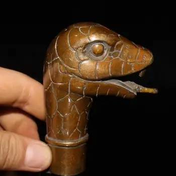Китайская зодиакальная змея, латунная трость ручной работы, статуэтка с ручкой в виде змеиной головы.