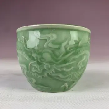 Китайская чайная чашка с рисунком дракона и облака из фарфора с зеленой глазурью Qing 3.0