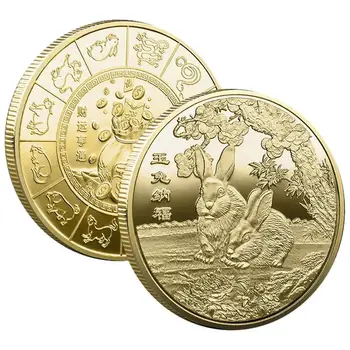 Китайские Новогодние монеты с Кроликом, Монета 2023 Года Кролика, монета Фэн-шуй, Китайские Монеты Удачи, Новогодние украшения для Богатства и