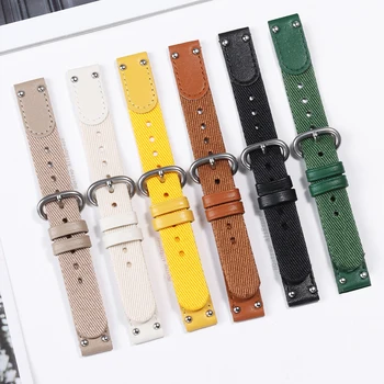 Кожаный нейлоновый ремешок для часов 14 мм 20 мм 22 мм Универсальный ремешок Тканевый браслет Сменный браслет для Samsung для Huawei Ремешки для часов