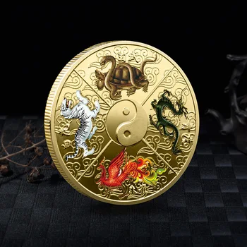 Коллекционные монеты Тайцзи Четыре мифических зверя Памятные монеты Монеты животных Древние мифические звери Фарфор с иностранной росписью
