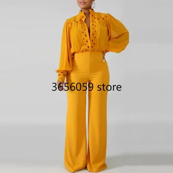 Комплект из двух предметов Африканская одежда Африканский Новый модный дашики ЖелтоБелый костюм Топ Рубашка и брюки Брюки для вечеринок для женщин наряды