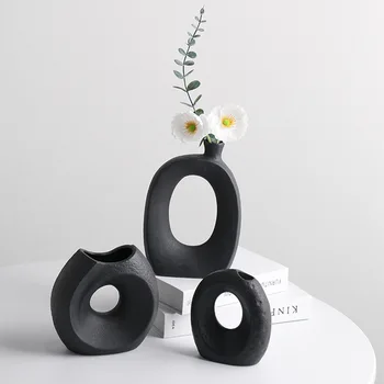 Креативная керамическая ваза, цветочный горшок в стиле минимализма для современного домашнего декора на настольной полке, подходит для спальни, кухни, гостиной.