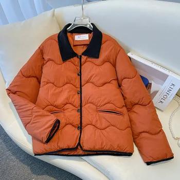 Куртка цвета Хаки, Зима 2023, Новая Маленькая Пуховая куртка с хлопчатобумажной подкладкой, Короткая Корейская модная куртка с отворотом