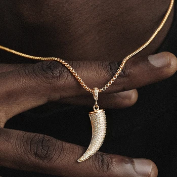 Ледяное блестящее Золотое ожерелье с подвеской в виде рога с бриллиантами, Модные аксессуары в стиле Американский хип-хоп