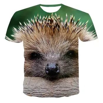 Летние модные футболки с изображением животных, новые мужские футболки с 3D рисунком ежика, забавные футболки с трендовым принтом, футболки с коротким рукавом
