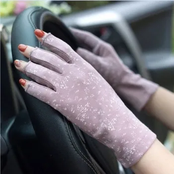 Летние перчатки на полупальцах из ледяного шелка, дышащие тонкие перчатки без пальцев, перчатки для вождения на открытом воздухе, солнцезащитные варежки для женщин