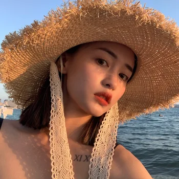 Летняя соломенная шляпа с защитой от ультрафиолета, пляжная шляпа ручной работы с большими полями для защиты от солнца на берегу моря, закрывающая лицо, солнцезащитная шляпа, женская мода