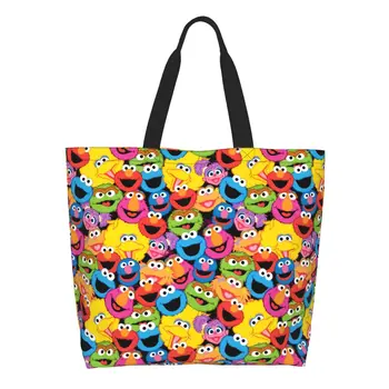 Лица персонажей Kawaii Улицы Сезам, сумки-тоут для покупок, Многоразовые сумки для покупок Cookie Monster, холщовая сумка для покупок через плечо