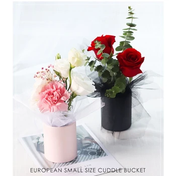 Маленькая картонная коробка для упаковки цветов, Мини Круглый цилиндр, ведро для бумажных цветов