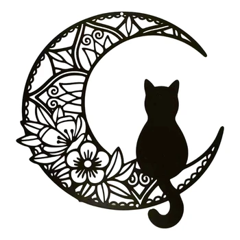 Металлическая настенная живопись в виде кошки и Луны, гобелены, декор, украшения для дома для кабинета, прямая доставка