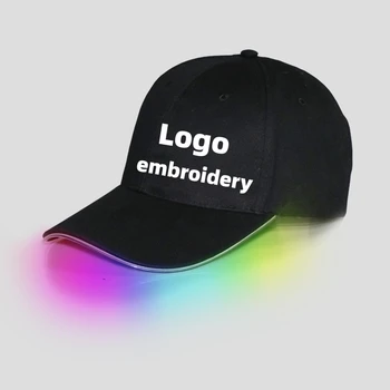 Мигающая светодиодная Бейсболка С пользовательским логотипом Шляпа Дальнобойщика Супер Крутая вышивка Snapback Party Travel Light Hat