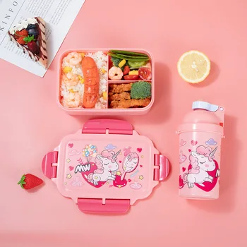 Милый ланч-бокс Bento с единорогом и бутылка воды для детей, Кавайный ланчбокс для девочек, школьные коробки для сэндвичей, контейнер для еды