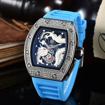 Многофункциональные автоматические часы с 3 контактами, мужские часы Top RM класса люкс AAA, светящиеся в темноте с принтом дракона и бриллиантами