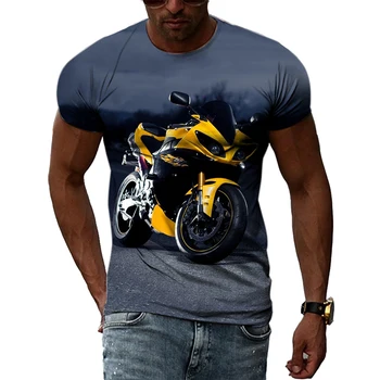 Модная мужская футболка с 3D-принтом с мотоциклетным рисунком, летняя повседневная футболка, индивидуальность, круглый вырез, топ большого размера с короткими рукавами.