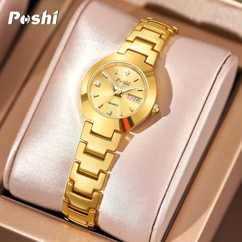 Модные женские часы POSHI 930, роскошные водонепроницаемые кварцевые часы со светящейся датой Недели, Элегантный браслет, подарок Relogio Feminino