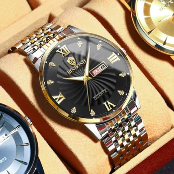 Модные мужские кварцевые часы с бриллиантами, деловой механизм с автоподзаводом, Водонепроницаемые часы, Роскошные мужские наручные часы с пряжкой-бабочкой