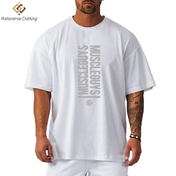 Мужская повседневная простая футболка для спортзала, бодибилдинга, фитнеса, Летняя свободная футболка оверсайз с коротким рукавом, быстросохнущая футболка в стиле хип-хоп, уличная одежда