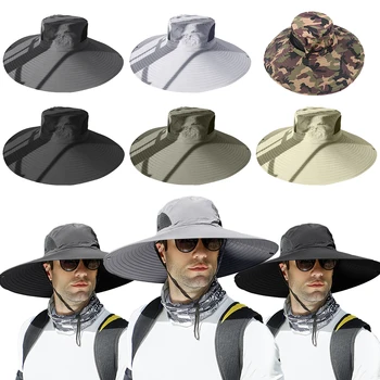 Мужская рыболовная шляпа с дышащей сеткой, широкополая солнцезащитная шляпа с защитой кожи UPF50 + и водонепроницаемым дизайном
