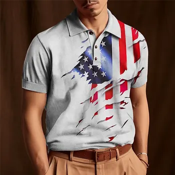 Мужская футболка-поло с флагом США, высококачественная мужская одежда с 3D-принтом, рубашка оверсайз, уличные повседневные топы с короткими рукавами