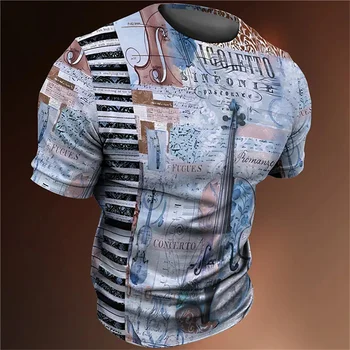 Мужская футболка с ретро-гитарой, уличная футболка с 3D-принтом, летняя одежда оверсайз с короткими рукавами, повседневный свободный топ унисекс