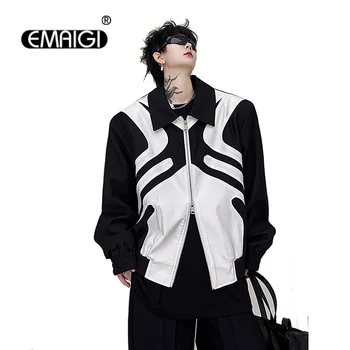 Мужская черно-белая уличная одежда сращивания, модная Свободная повседневная мотоциклетная куртка, мужская Корейская сетчатая модельная куртка знаменитостей, верхняя одежда