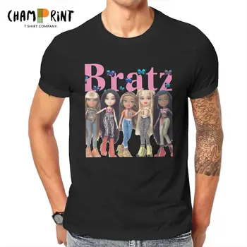 Мужские эстетичные футболки для кукол Bratz Y2k, топы из чистого хлопка, винтажные футболки с круглым вырезом и короткими рукавами, графические футболки