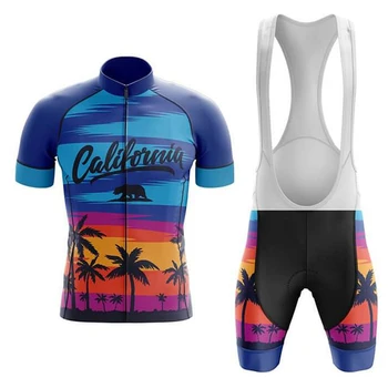 Мужской комплект майки для велоспорта штата Калифорния, нагрудник, шорты, костюм, велосипедная одежда, комплекты одежды для горных шоссейных велосипедов MTB