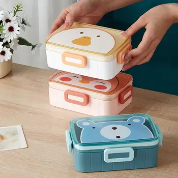 Мультяшный ланч-бокс Bento для школьников Прямоугольный Герметичный Пластиковый контейнер для еды в стиле аниме, переносной контейнер для микроволновой печи, Ланч-бокс для школьников