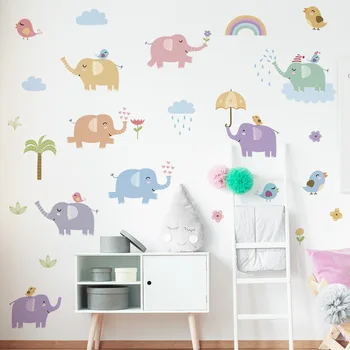 Наклейки на стену с мультяшным слоном для декора детской комнаты, Декор стен детской спальни для мальчиков, Наклейка с животными на стену, домашний декоративный плакат