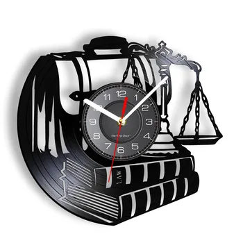 Настенные часы Lawyer of Justice из настоящей виниловой пластинки, юридическая книга, портфель, баланс, винтажные настенные часы с подсветкой, подарок для юристов