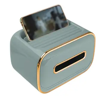 Настольный ящик для хранения салфеток Многофункциональная крышка коробки для салфеток с держателем пульта дистанционного управления Коробка с держателем телефона Подходит для