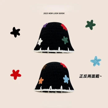 Новая японская милая Рыбацкая шапка ручной работы с изображением звезды, вязаная крючком, Женская Осенне-зимняя Уличная теплая Универсальная модная шапочка для бассейна