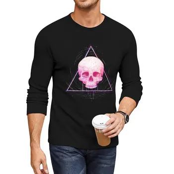 Новый череп в треугольнике на черной длинной футболке, спортивные рубашки, быстросохнущие футболки, топы, футболки с графикой, мужские футболки, упаковка