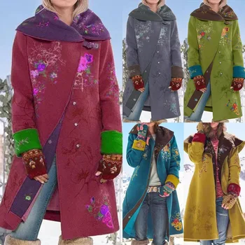 Осень/Зима 2023, Новый женский топ с принтом средней длины, шерстяное пальто с длинным рукавом.