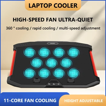 Охлаждающая подставка для ноутбука для 13/18 дюймовых планшетов, 11 Бесшумных вентиляторов, Кронштейн для радиатора планшета, Двойной интерфейс USB, Регулируемый светодиодный экран дисплея.
