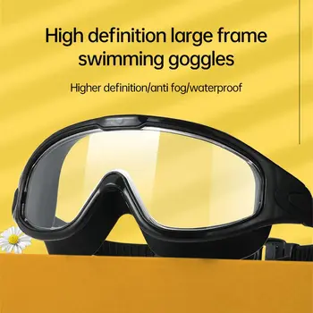Очки для плавания в большой оправе Взрослые с затычками для ушей Очки для плавания Мужчины Женщины Профессиональные HD противотуманные очки Силиконовые очки