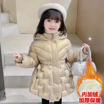 Пальто для девочек, хлопковый ветрозащитный зимний костюм 2023, ослепительная зима-осень, Верхняя одежда больших размеров, Детская одежда