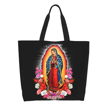 Пользовательские Холщовые Сумки Для Покупок Virgin Mary Of Guadalupe, Женские Сумки Большой Емкости Для Бакалеи, Мексиканская Католическая Святая Сумка-Тоут, Сумки Для Покупок
