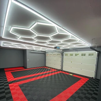 Потолочные светодиодные светильники для мастерской с шестигранной отделкой из алюминия 6500K для автомастерской, для автоматической передачи данных, для гаража, сотовые светильники