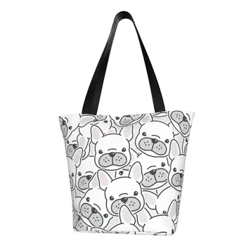 Продукты для щенков французского Бульдога, сумки для покупок, холщовая сумка для покупок, сумка через плечо, портативная сумка с рисунком Собачьей головы большой емкости.