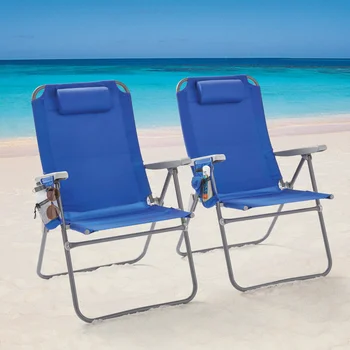 Раскладывающийся 4-Позиционный Пляжный стул Большого размера, 2 упаковки, Синий, Садовый стул, Уличная мебель, Мебель для патио, Современный Простой, Складной