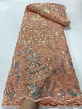 Роскошные Кружевные Ткани Aqua Sequence Нигерийское Кружево 2023 Вышивка Сетчатая Кружевная Ткань 3D Вышитая Бисером Африканская Свадебная Кружевная Ткань